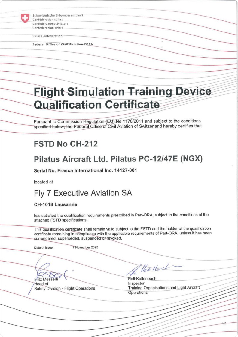 Certificat de qualification d’un dispositif de formation à la simulation de vol