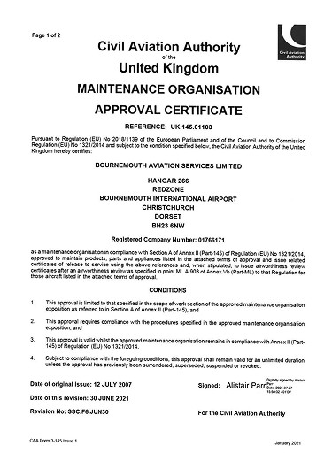 certificat d'approbation d'organisme de maintenance du Royaume-Uni
