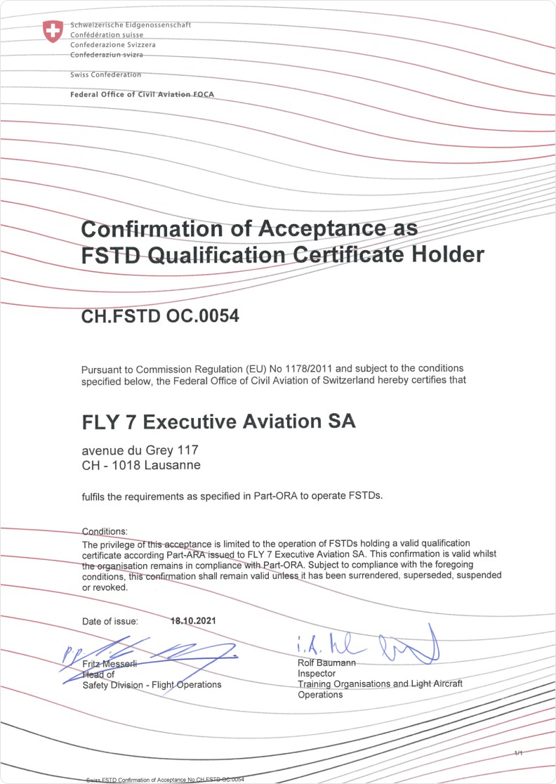 Confirmation de l’acceptation en tant que titulaire du certificat de qualification FSTD