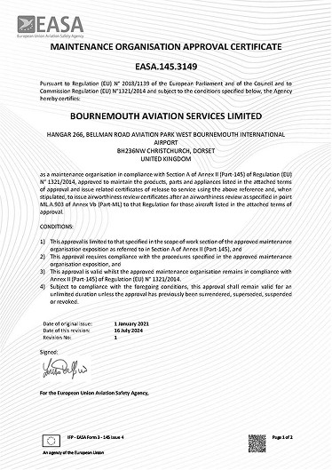 Certificat d'approbation d'organisme de maintenance EASA