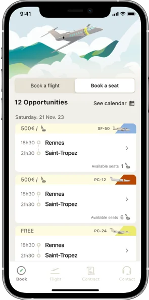 Smartphone showing the Jetfly owner mobile app