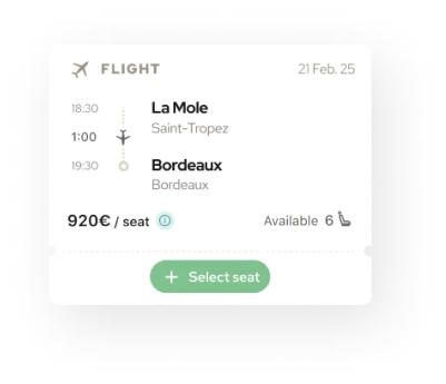 Section of mobile app showing seat booking