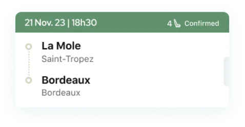 Section of mobile app showing a booking confirmed