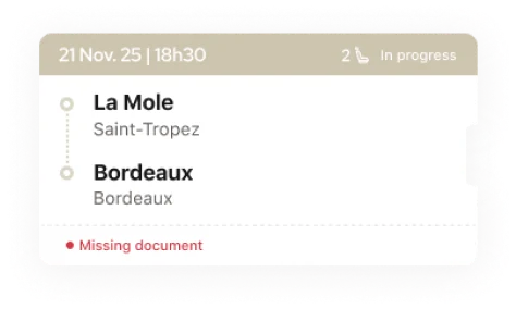 Section of mobile app showing a booking in progress