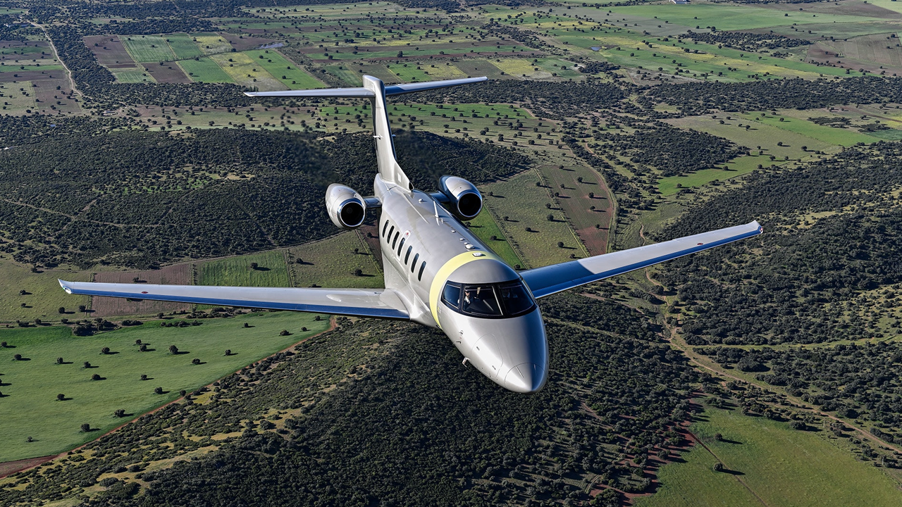 Pilatus PC-24 flying over Spain runway